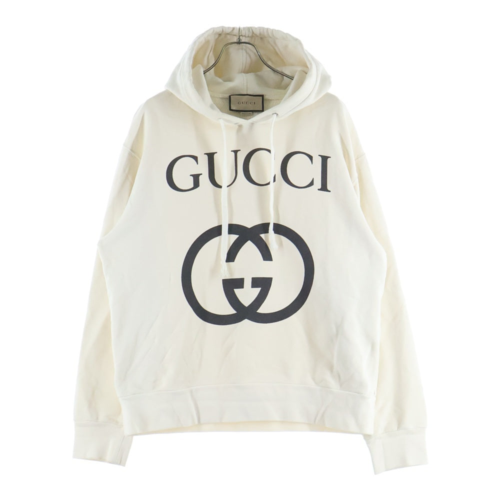 GUCCI(グッチ) Interlocking G Hooded Sweatshirt インターロッキングG ロゴプリント プルオーバースウェットパーカー フーディー アイボリー 475374 X3Q25