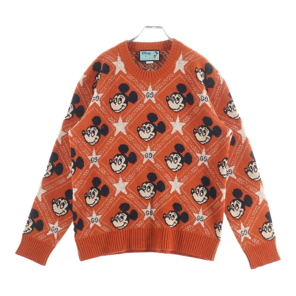 GUCCI(グッチ) ×Disney Mickey Mouse Pattern Crewneck Knitted Sweater ディズニー クルーネックウールニットセーター レッド 601563 XKA57