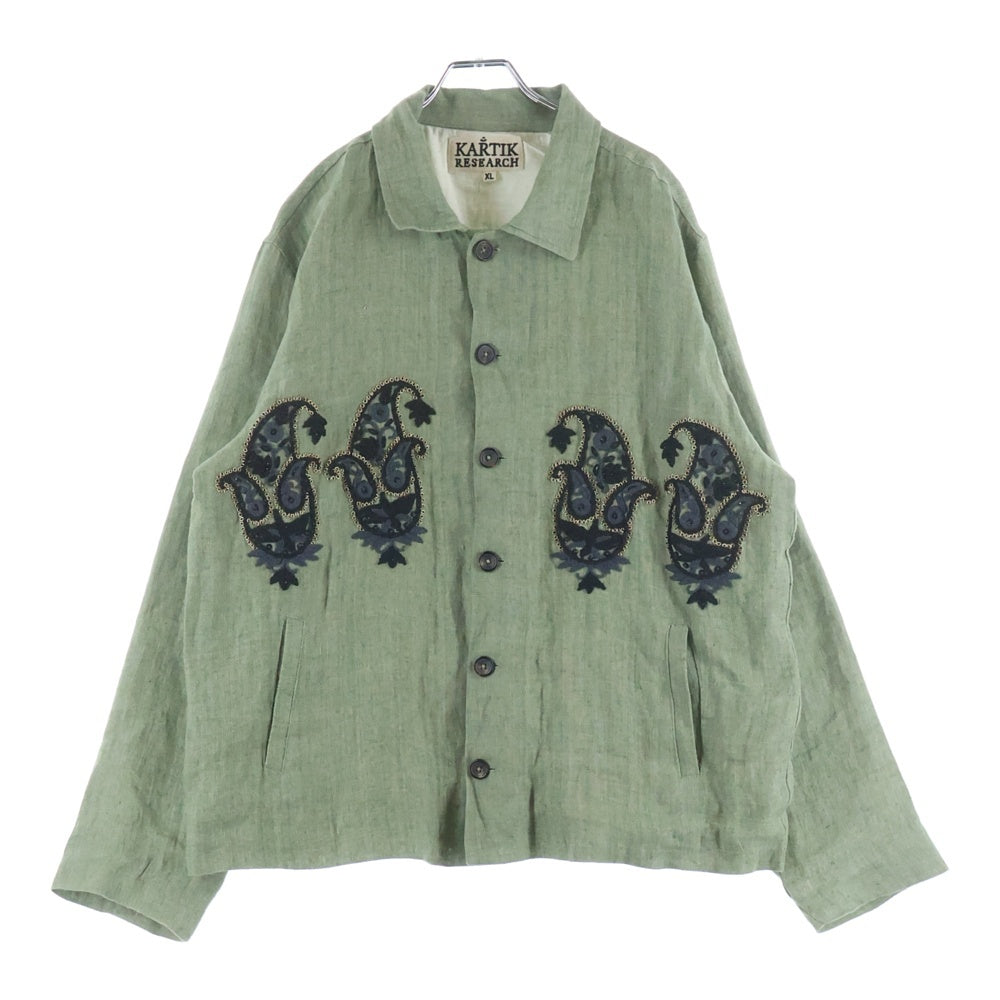 KARTIK RESEARCH(カーティック リサーチ) Cropped Embroidered Jacket クロップド エンブロイダード ジャケット グリーン 25-011-310-0015-1-0