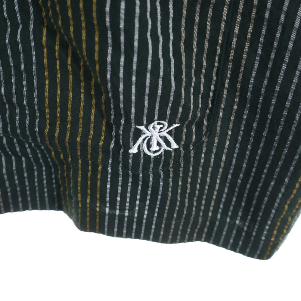 KITH(キス) ロゴ刺繍 ストライプデザイン 半袖シャツ グリーン