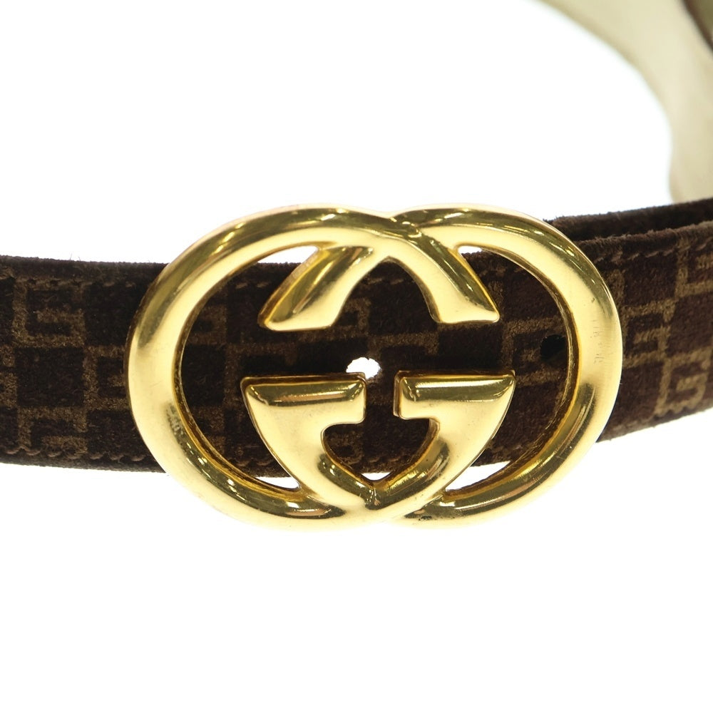 GUCCI(グッチ) オールド GGロゴ 総柄 レザーベルト ブラウン レディース
