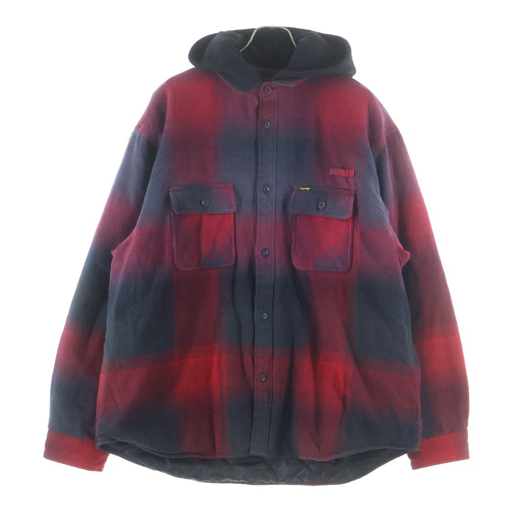 SUPREME(シュプリーム) 25SS Quilted Lined Hooded Flannel Shirt オンブレチェック フーデッド フランネル シャツ フード付き長袖シャツ ブラック/レッド