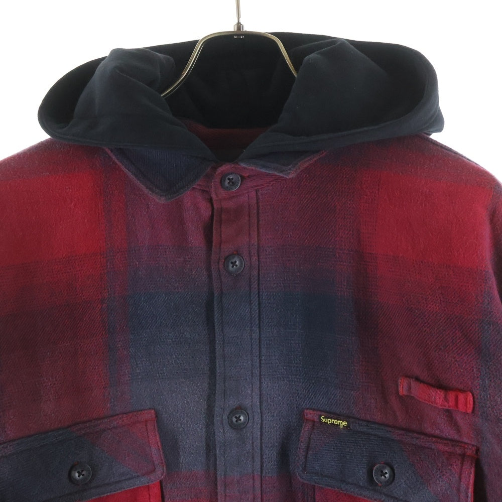 SUPREME(シュプリーム) 25SS Quilted Lined Hooded Flannel Shirt オンブレチェック フーデッド フランネル シャツ フード付き長袖シャツ ブラック/レッド