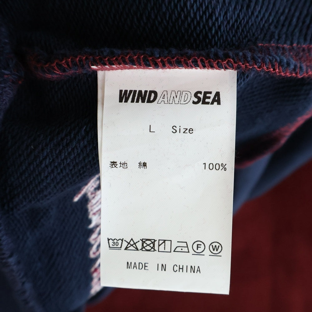 WIND AND SEA(ウィンダンシー) サイドロゴ刺繍 切り換えスウェットトレーナー レッド