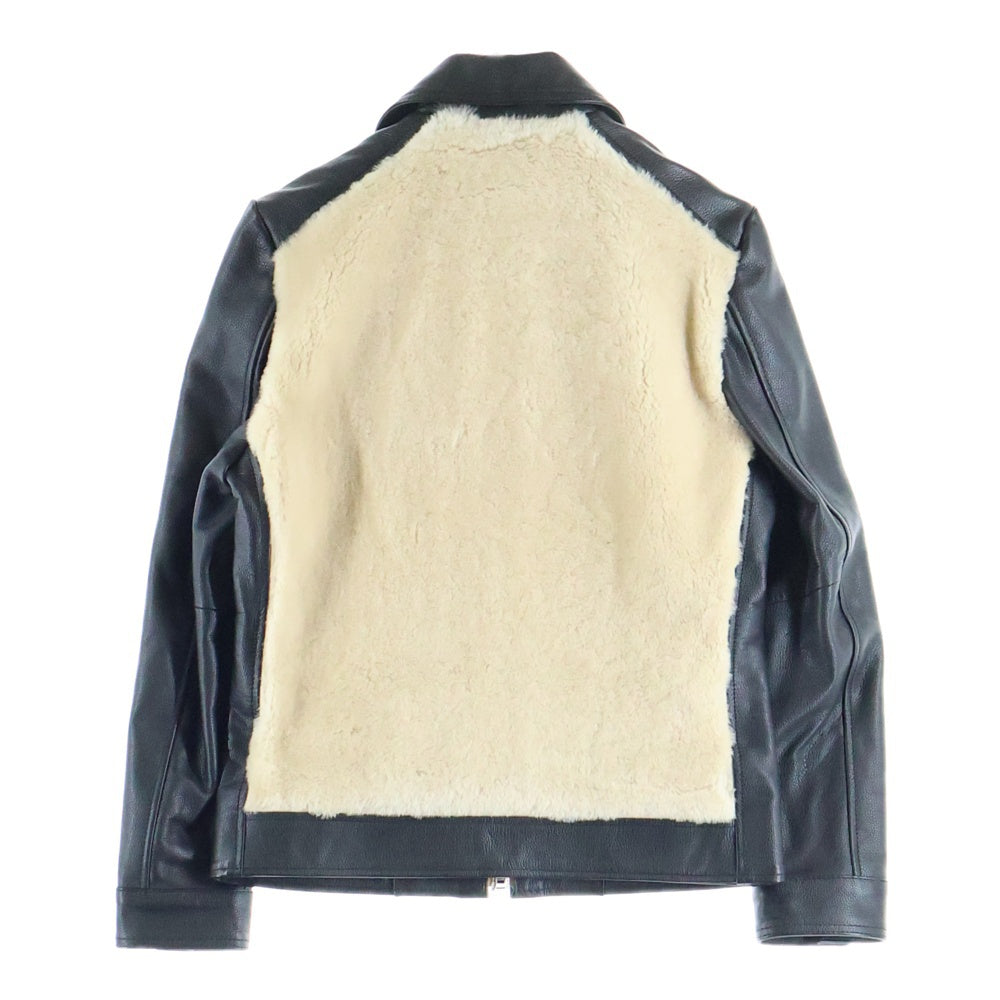 Liugoo Leathers(リューグーレザーズ) グリズリージャケット ボア切り換え レザージャケット ジップアップブルゾン ブラック CW24MX-1