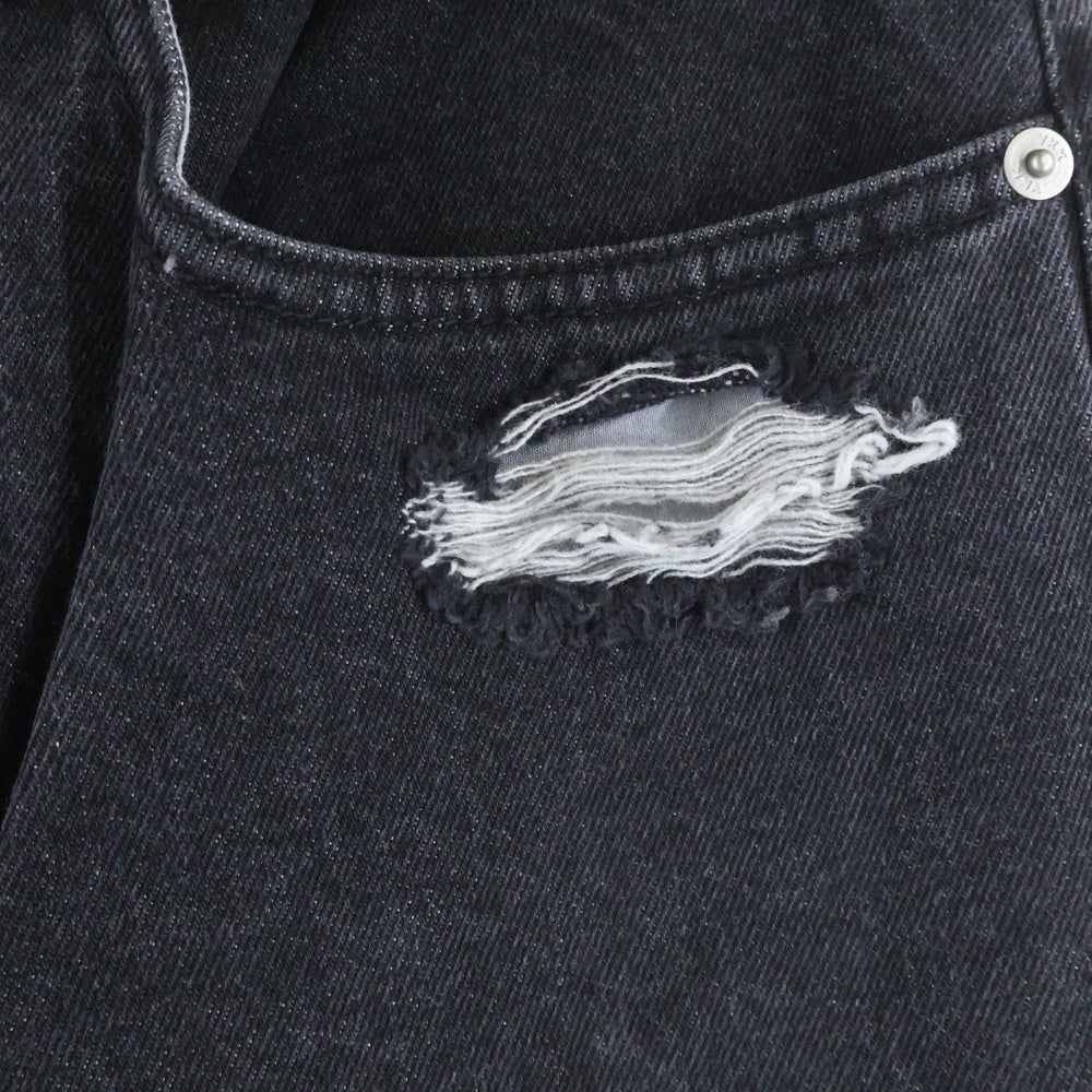 LIBERE(リベーレ) ダメージ加工 ストレートデニムパンツ ジーンズ ブラック