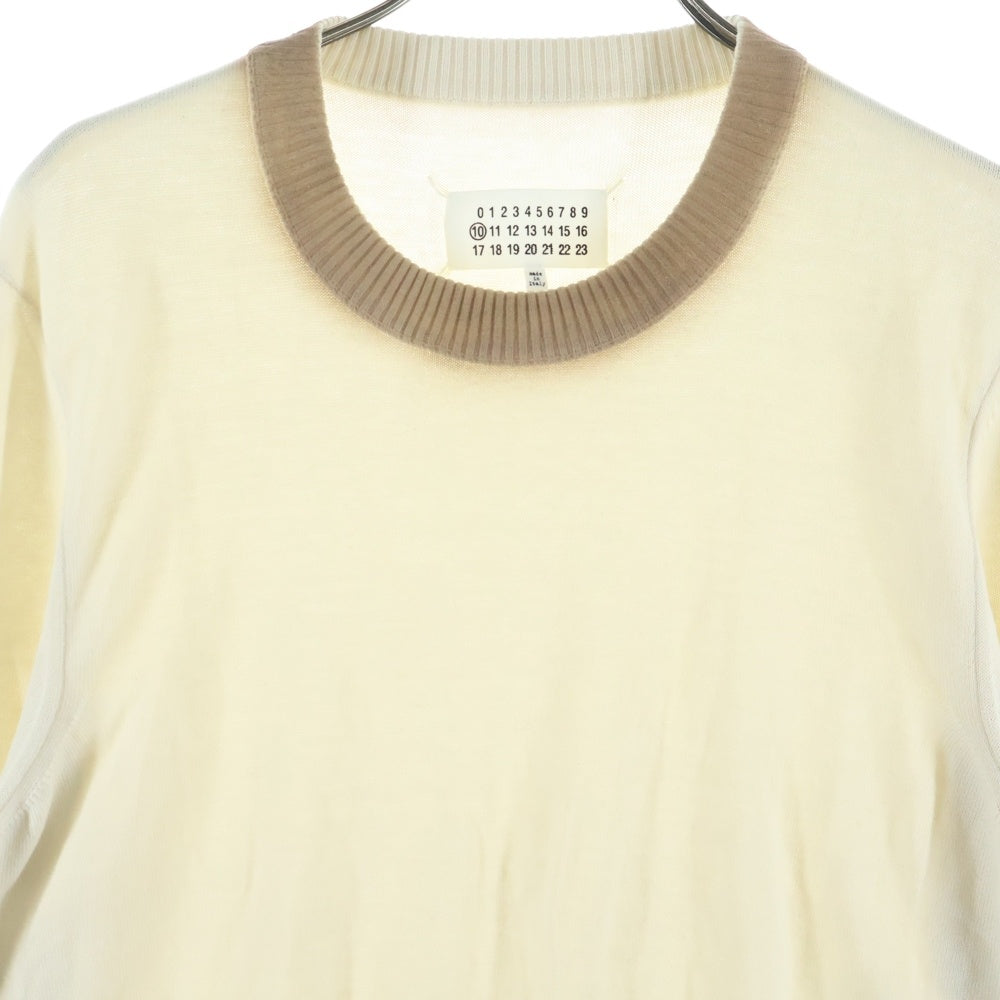 Maison Margiela(メゾンマルジェラ) バイカラーコットン クルーネックニットセーター アイボリー S30HA0634