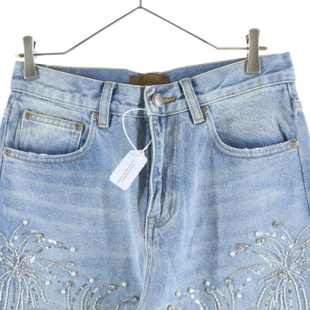 BIRTH OF ROYAL CHILD(バースオブロイヤルチャイルド) Fireworks Washed Denim スパンコール装飾 フレアデニムパンツ インディゴ