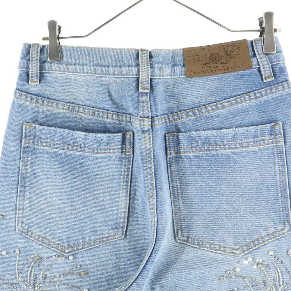 BIRTH OF ROYAL CHILD(バースオブロイヤルチャイルド) Fireworks Washed Denim スパンコール装飾 フレアデニムパンツ インディゴ