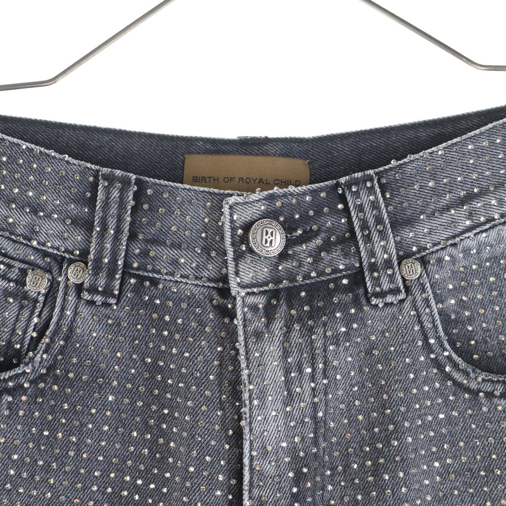 BIRTH OF ROYAL CHILD(バースオブロイヤルチャイルド) 20K Diamond Stellar Jeans ラインストーン装飾 デニムパンツ グレー