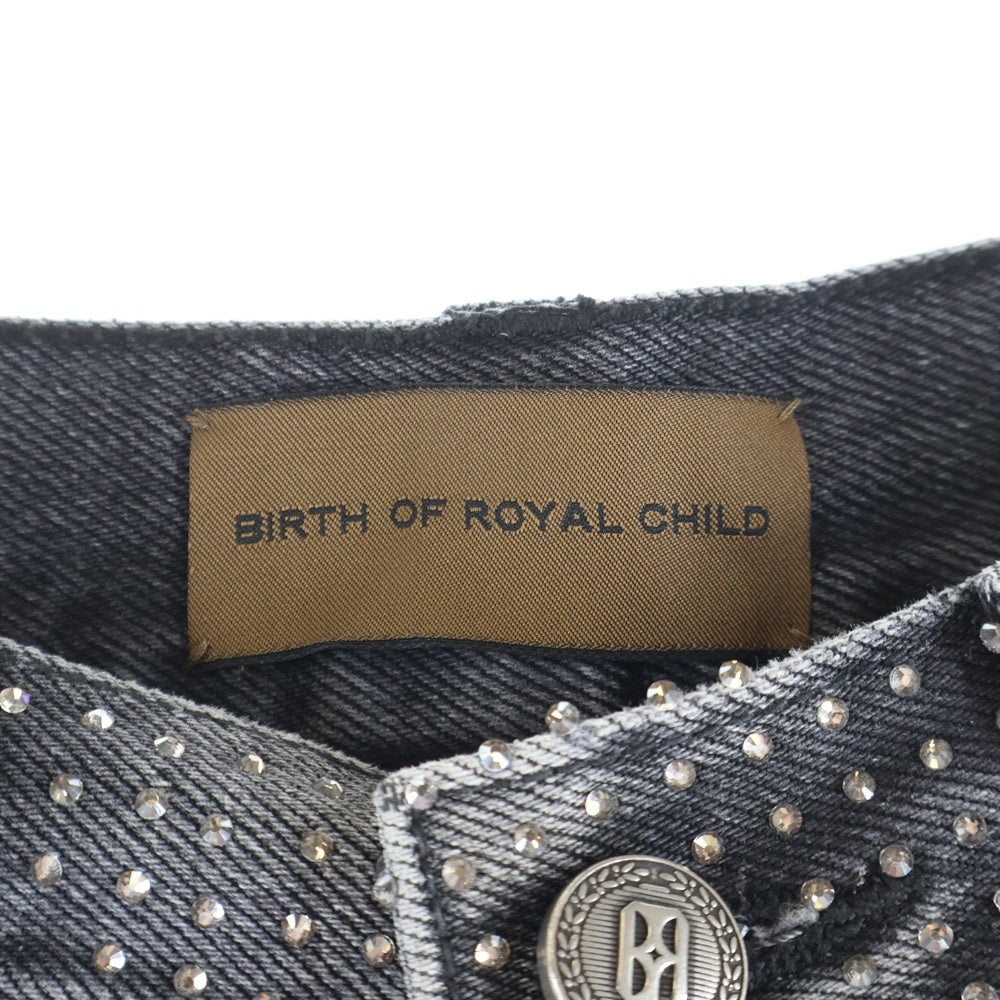 BIRTH OF ROYAL CHILD(バースオブロイヤルチャイルド) 20K Diamond Stellar Jeans ラインストーン装飾 デニムパンツ グレー