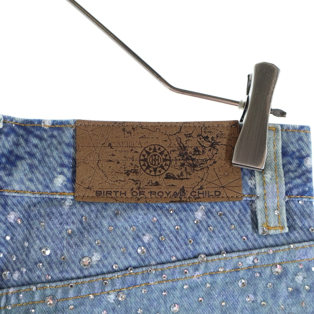 BIRTH OF ROYAL CHILD(バースオブロイヤルチャイルド) 3D Printing Washed 20k Swarovski Diamond Boro Jeans ラインストーン装飾 ウォッシュド加工 デニムパンツ インディゴ