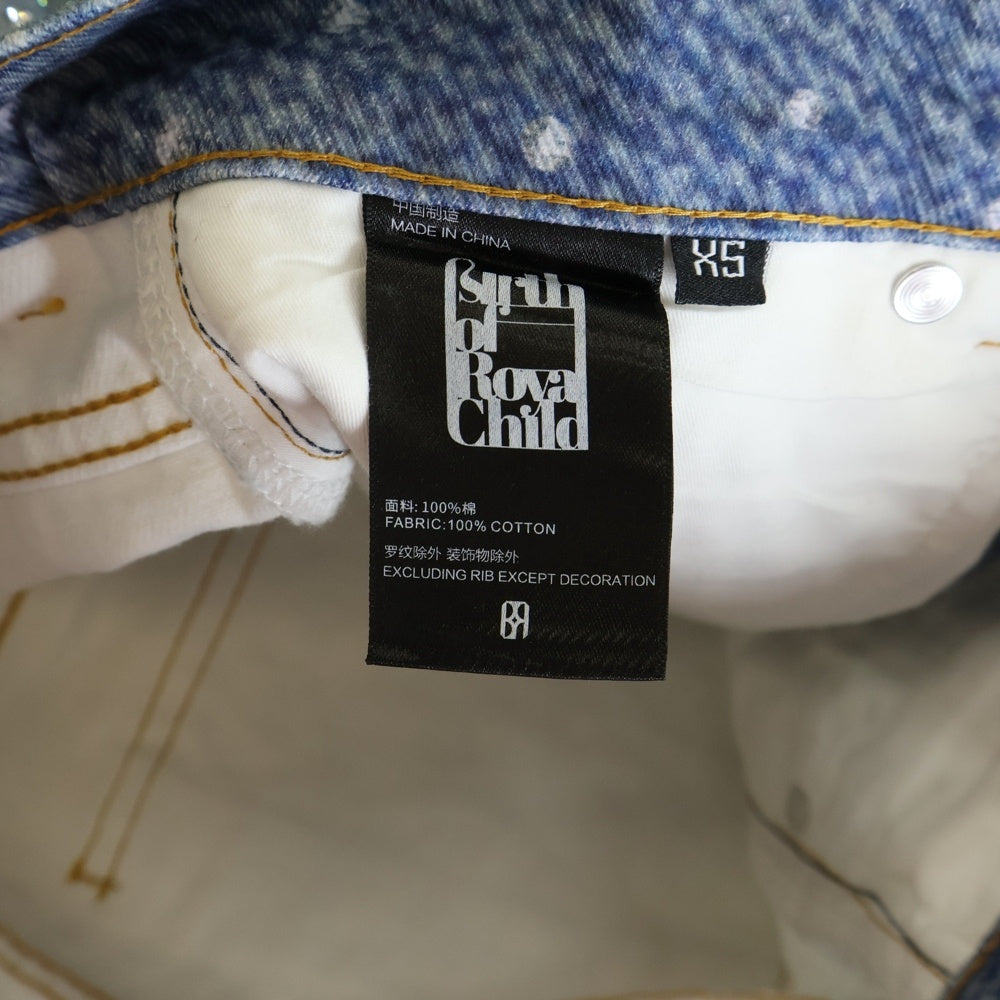 BIRTH OF ROYAL CHILD(バースオブロイヤルチャイルド) 3D Printing Washed 20k Swarovski Diamond Boro Jeans ラインストーン装飾 ウォッシュド加工 デニムパンツ インディゴ