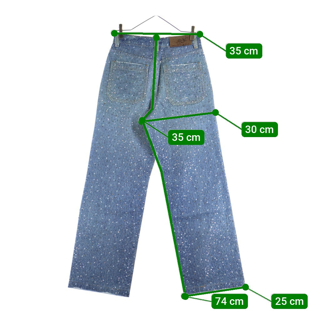 BIRTH OF ROYAL CHILD(バースオブロイヤルチャイルド) 3D Printing Washed 20k Swarovski Diamond Boro Jeans ラインストーン装飾 ウォッシュド加工 デニムパンツ インディゴ