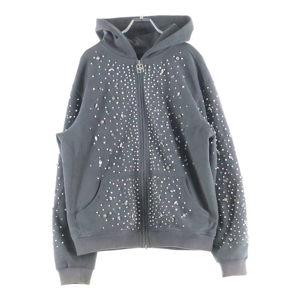 BIRTH OF ROYAL CHILD(バースオブロイヤルチャイルド) Cashew Blossom Pearl Zipper Hoodie ペイズリー柄 パール装飾 ジップアップスウェットパーカー フーディー グレー