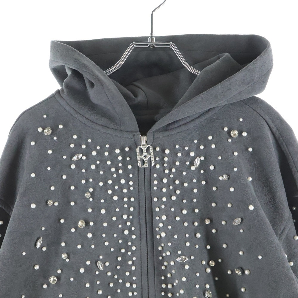 BIRTH OF ROYAL CHILD(バースオブロイヤルチャイルド) Cashew Blossom Pearl Zipper Hoodie ペイズリー柄 パール装飾 ジップアップスウェットパーカー フーディー グレー