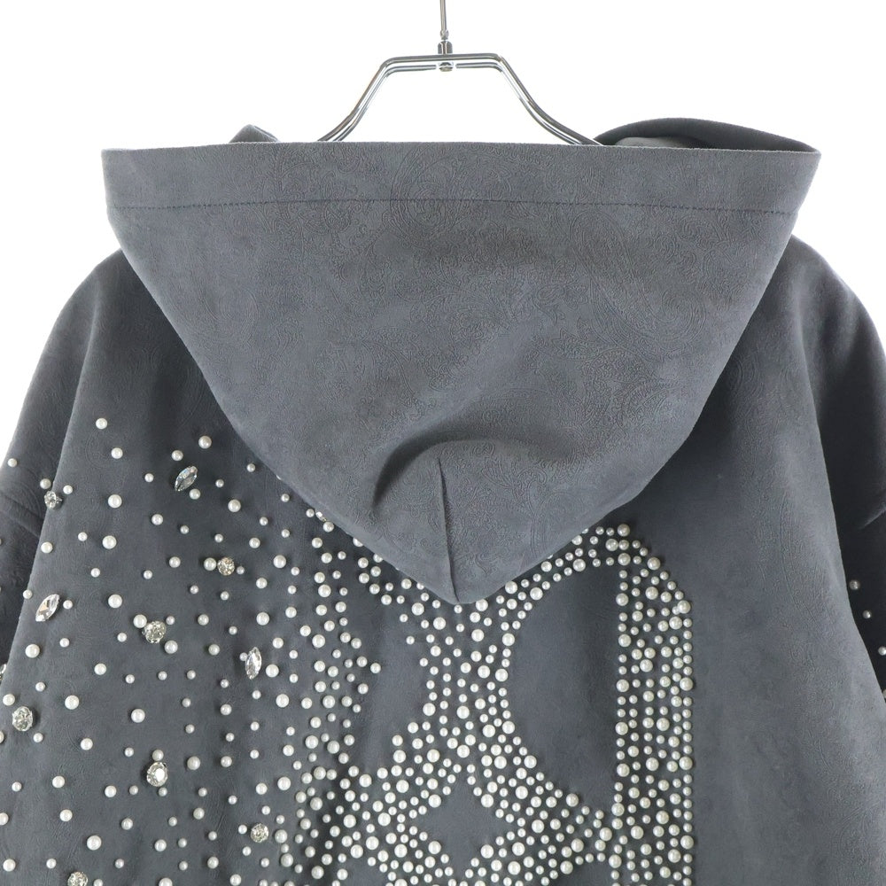 BIRTH OF ROYAL CHILD(バースオブロイヤルチャイルド) Cashew Blossom Pearl Zipper Hoodie ペイズリー柄 パール装飾 ジップアップスウェットパーカー フーディー グレー