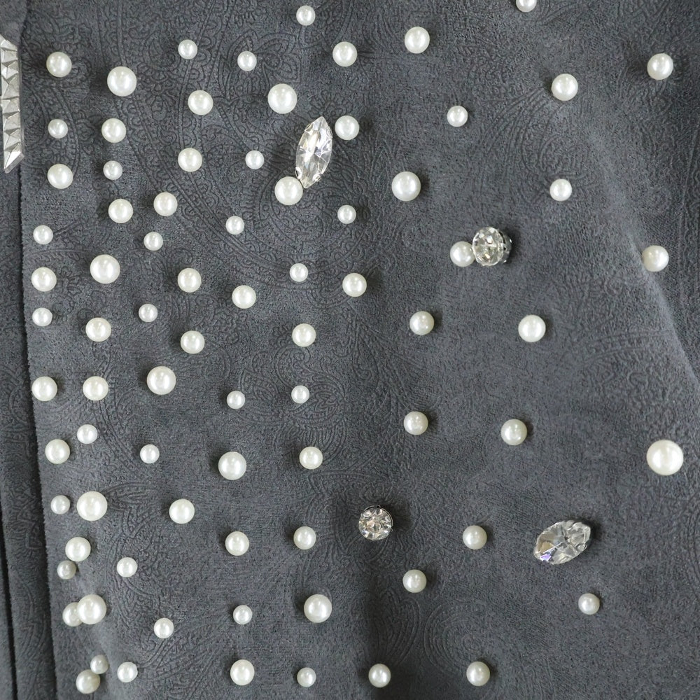 BIRTH OF ROYAL CHILD(バースオブロイヤルチャイルド) Cashew Blossom Pearl Zipper Hoodie ペイズリー柄 パール装飾 ジップアップスウェットパーカー フーディー グレー