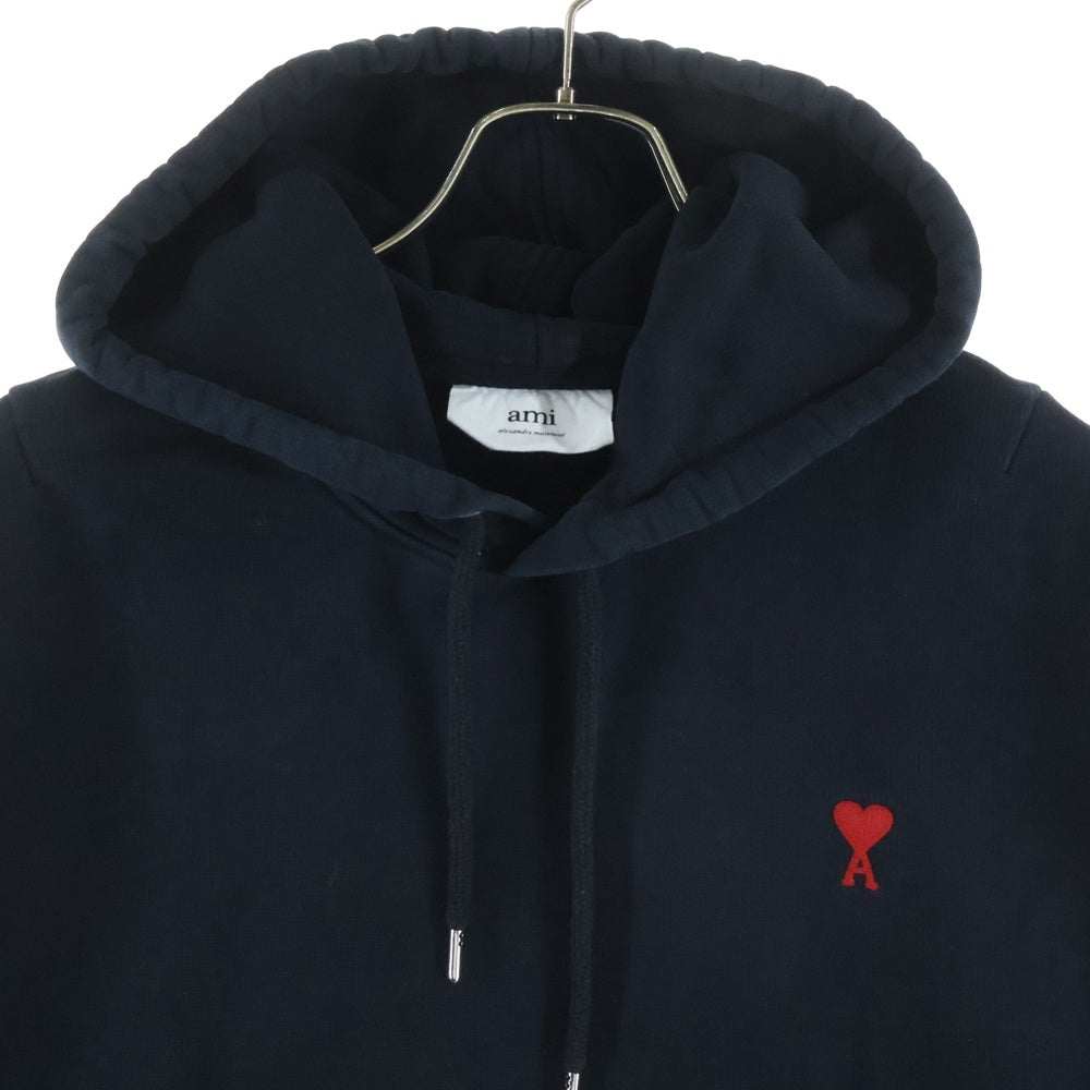 AMI Alexandre Mattiussi(アミアレクサンドルマテュッシ) Hoodie ハートロゴ刺繍 プルオーバースウェットパーカー フーディー ブラック BFHJ008.730