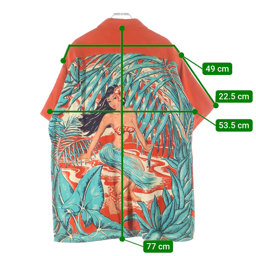 VINTAGE(ヴィンテージ) 50S Art Vogue Hula Girl Back Panel Hawaiian Shirt フラガール バックプリントホップサックアロハシャツ レッド