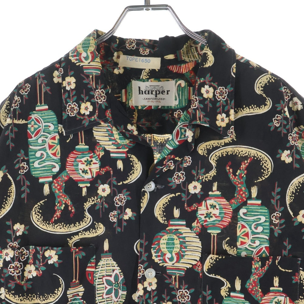 VINTAGE(ヴィンテージ) 50S harper Cotton Hawaiian Shirt 総柄半袖アロハシャツ ブラック