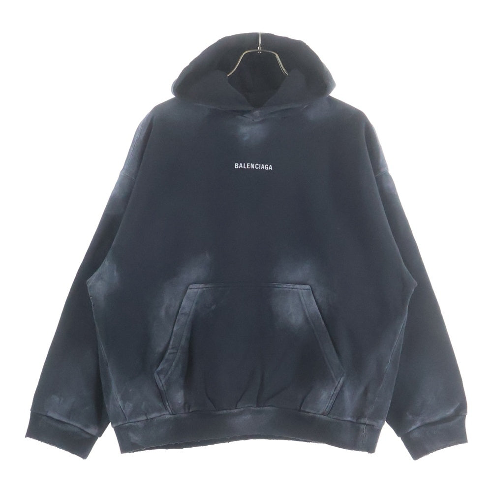 BALENCIAGA(バレンシアガ) Back Hoodie ダメージ加工 ロゴ刺繍 プルオーバースウェットパーカー フーディ ブラック 767877 TSV88