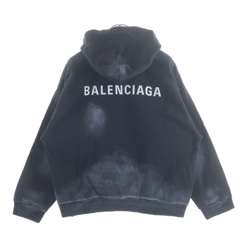 BALENCIAGA(バレンシアガ) Back Hoodie ダメージ加工 ロゴ刺繍 プルオーバースウェットパーカー フーディ ブラック 767877 TSV88
