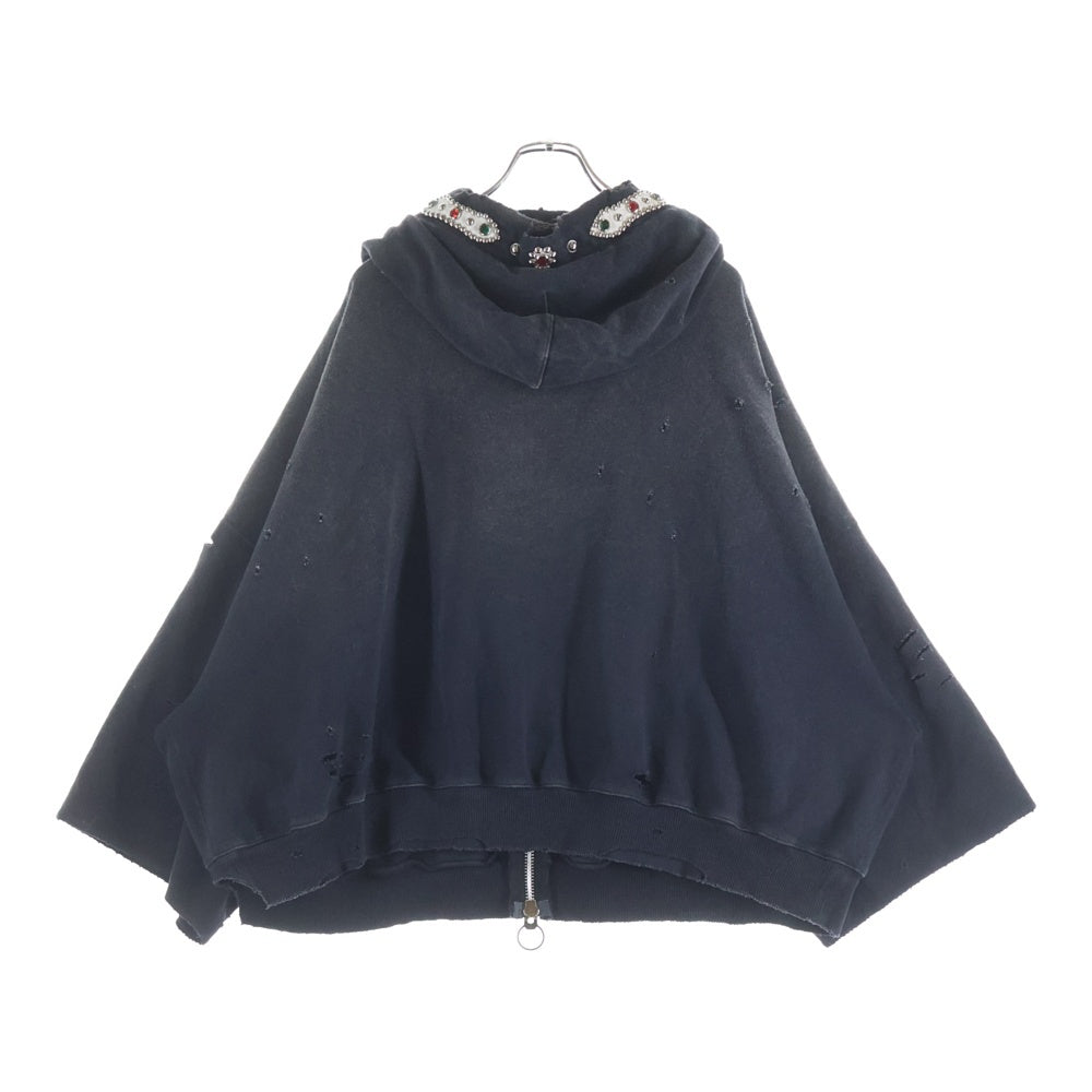 KAPITAL(キャピタル) Thriller Devil Hoodie スリラー ダメージ加工 スタッズ装飾 ジップアップスウェットパーカー フーディー グレー K2503LC053