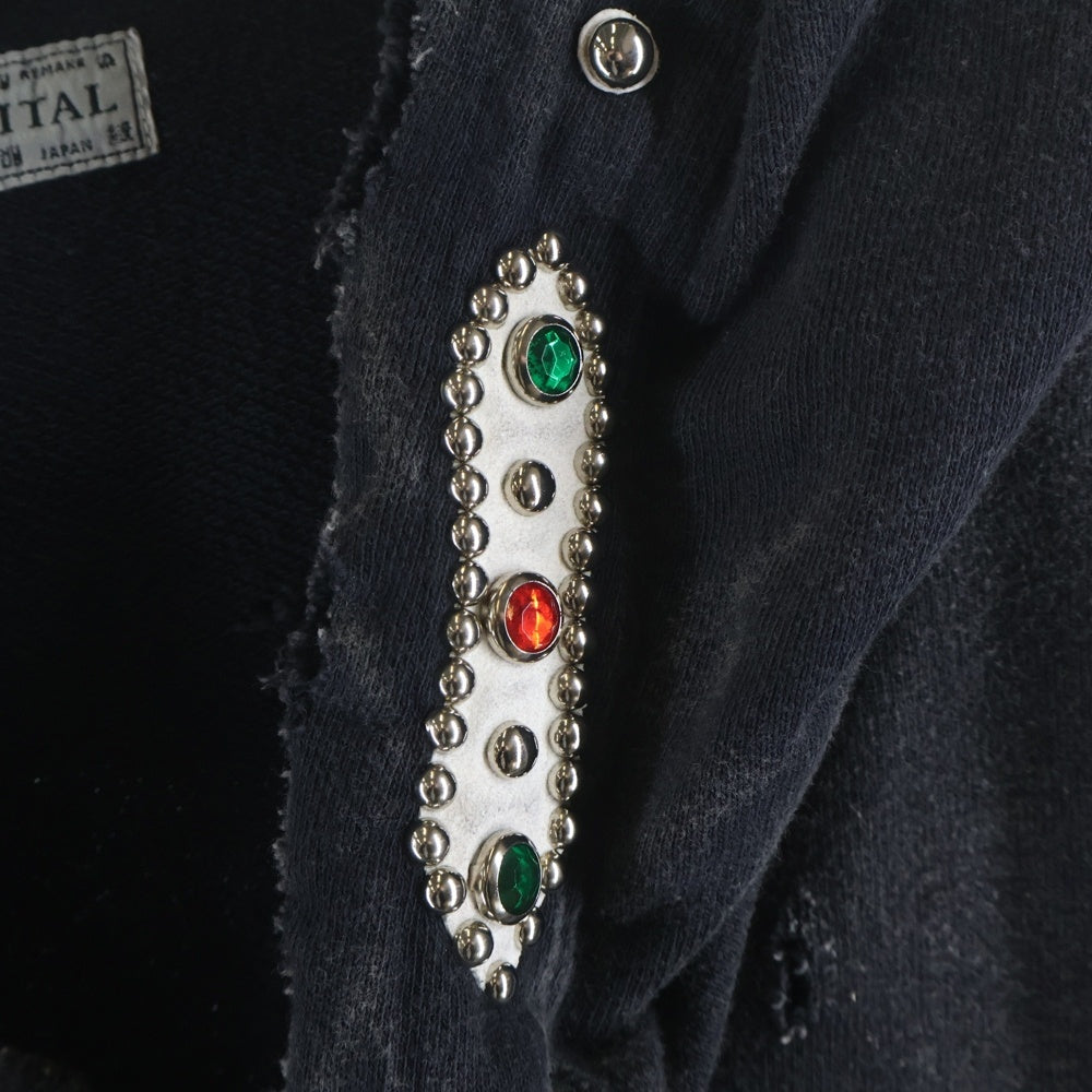 KAPITAL(キャピタル) Thriller Devil Hoodie スリラー ダメージ加工 スタッズ装飾 ジップアップスウェットパーカー フーディー グレー K2503LC053