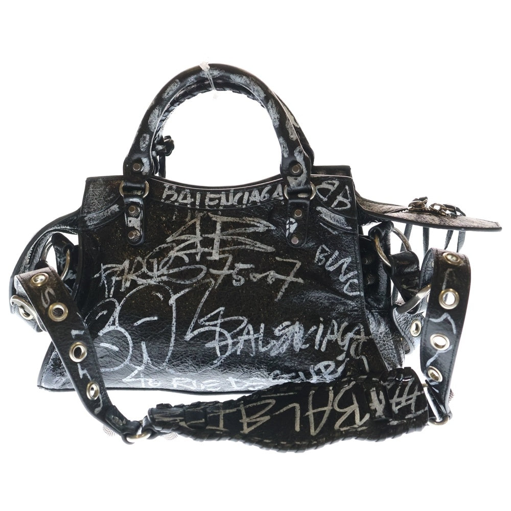BALENCIAGA(バレンシアガ) Neo Cagole XS Graffiti ネオ カゴール グラフィティ 2WAYレザーショルダーバッグ ハンドバッグ ブラック 700940