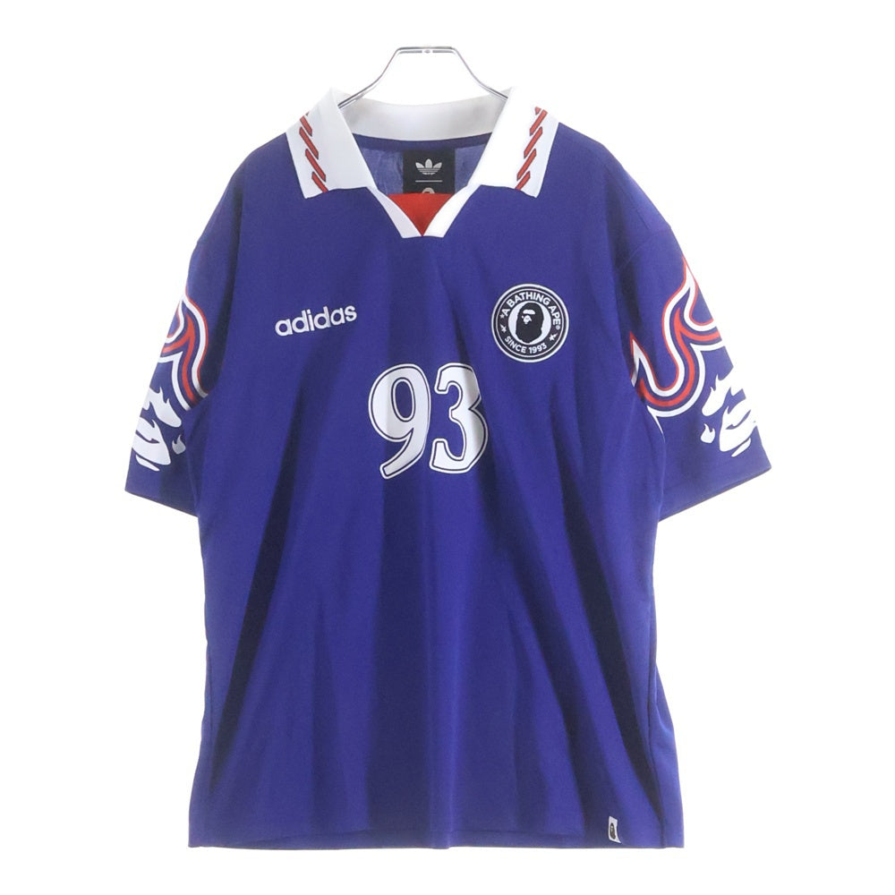 adidas(アディダス) ×A BATHING APE SSL FLAME JERSEY BAPE アベイシングエイプ ロゴ刺繍 半袖Tシャツ サッカーユニフォーム ジャパンブルー KF4914