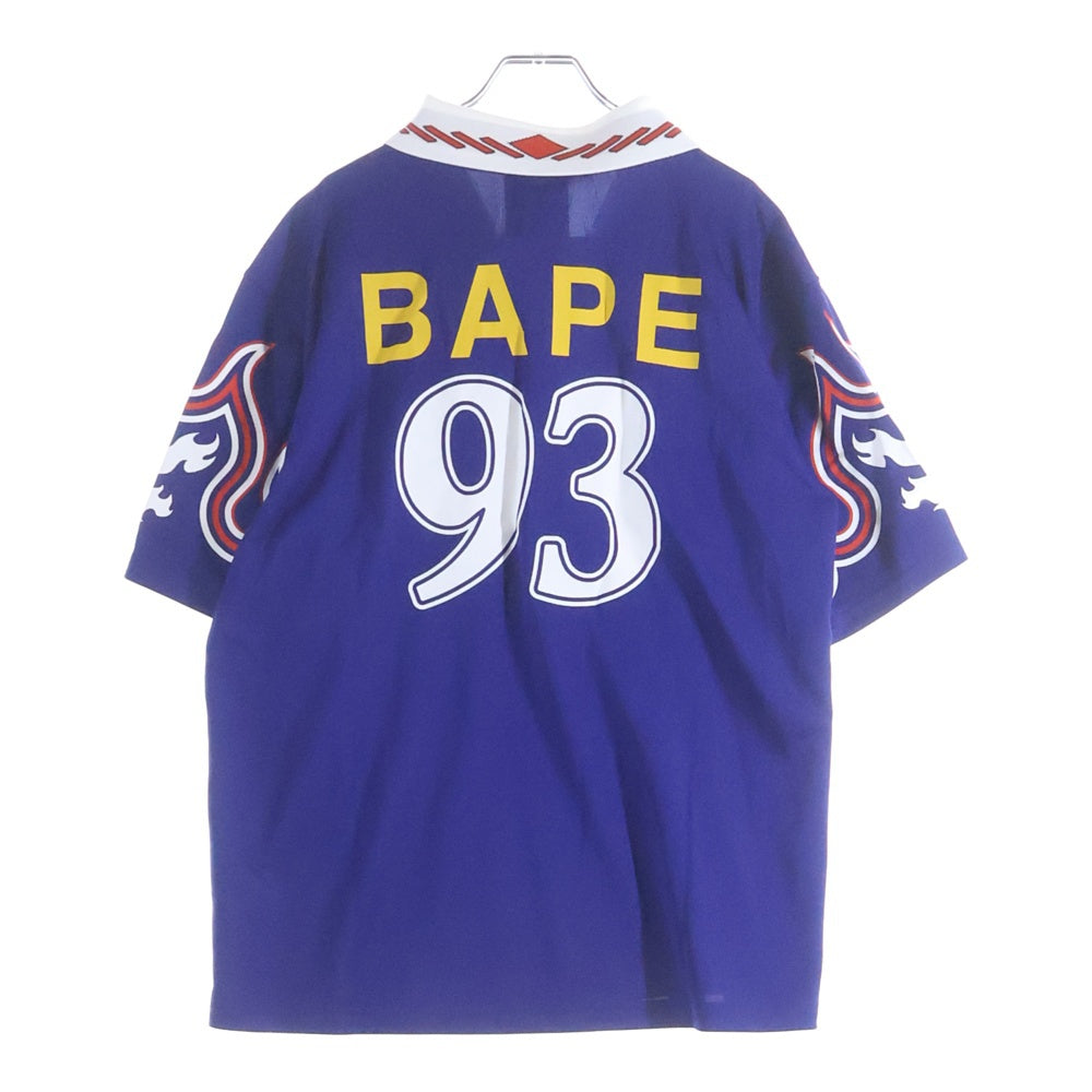 adidas(アディダス) ×A BATHING APE SSL FLAME JERSEY BAPE アベイシングエイプ ロゴ刺繍 半袖Tシャツ サッカーユニフォーム ジャパンブルー KF4914
