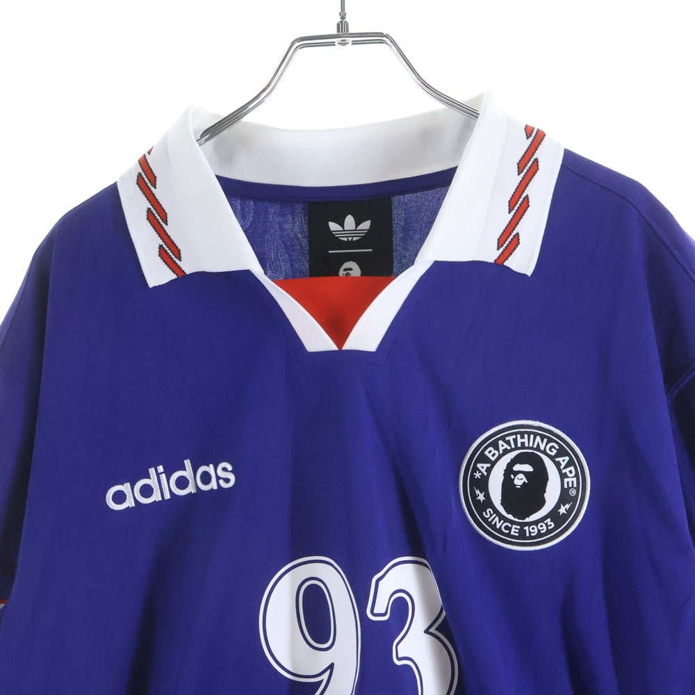 adidas(アディダス) ×A BATHING APE SSL FLAME JERSEY BAPE アベイシングエイプ ロゴ刺繍 半袖Tシャツ サッカーユニフォーム ジャパンブルー KF4914