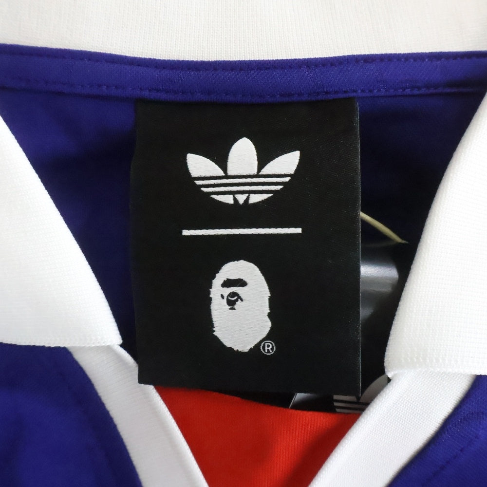 adidas(アディダス) ×A BATHING APE SSL FLAME JERSEY BAPE アベイシングエイプ ロゴ刺繍 半袖Tシャツ サッカーユニフォーム ジャパンブルー KF4914