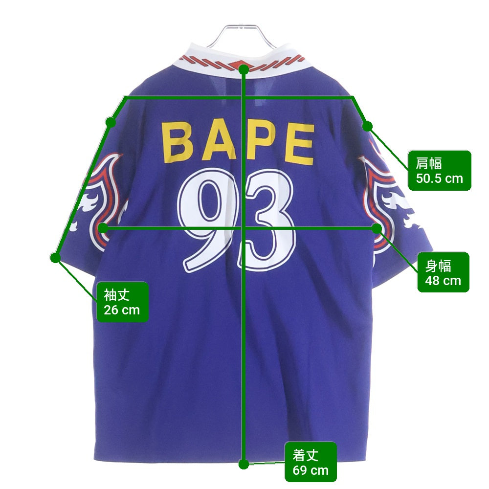 adidas(アディダス) ×A BATHING APE SSL FLAME JERSEY BAPE アベイシングエイプ ロゴ刺繍 半袖Tシャツ サッカーユニフォーム ジャパンブルー KF4914