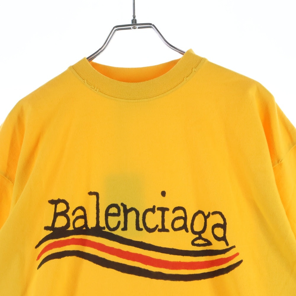 BALENCIAGA(バレンシアガ) 22AW Handwritten Campaign Logo T-Shirt 手書きキャンペーンロゴ ダメージ加工半袖Tシャツ イエロー 641675 TNVE7