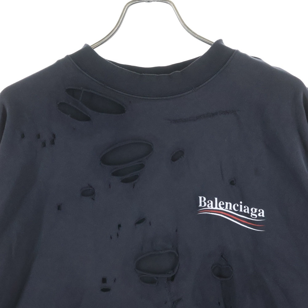 BALENCIAGA(バレンシアガ) 25SS Layered Crash Campaign Logo L/S T-Shirt レイヤード クラッシュ ダメージ加工 キャンペーンロゴ長袖Tシャツ ブラック 818555 TRVK8