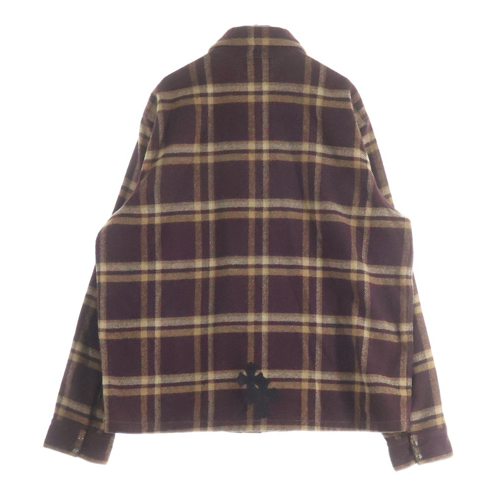 CHROME HEARTS(クロムハーツ) WORK DOG クロスパッチ付き 長袖チェックシャツ ネルシャツ ブラウン