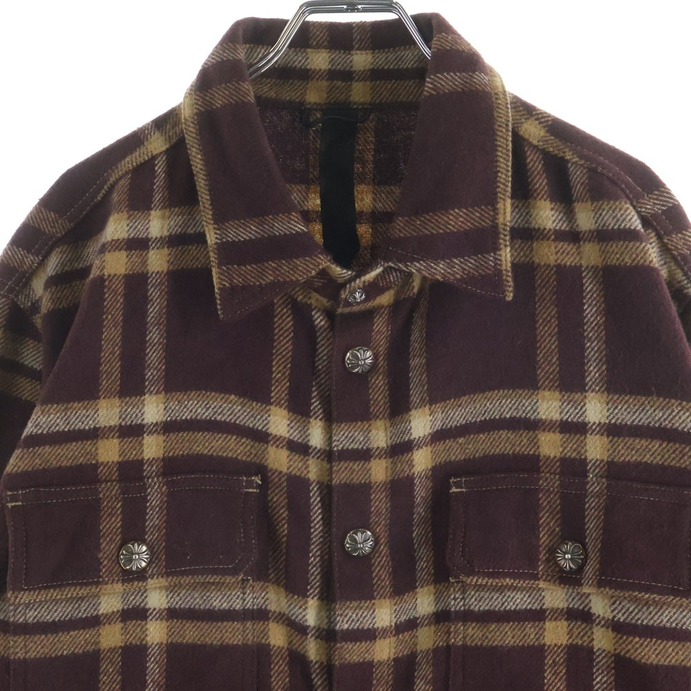 CHROME HEARTS(クロムハーツ) WORK DOG クロスパッチ付き 長袖チェックシャツ ネルシャツ ブラウン