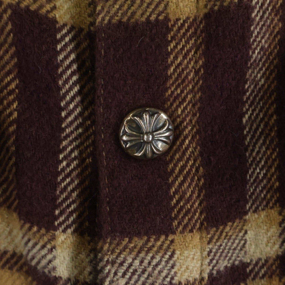 CHROME HEARTS(クロムハーツ) WORK DOG クロスパッチ付き 長袖チェックシャツ ネルシャツ ブラウン