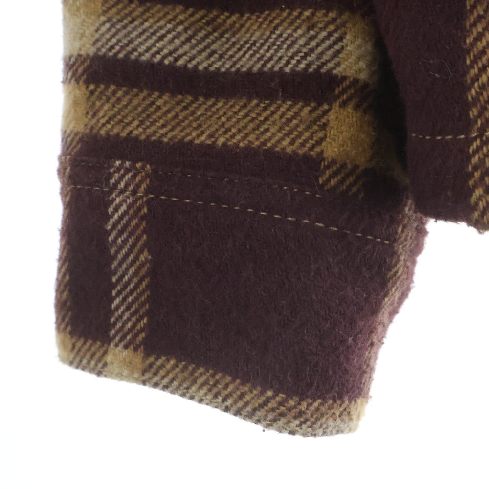 CHROME HEARTS(クロムハーツ) WORK DOG クロスパッチ付き 長袖チェックシャツ ネルシャツ ブラウン