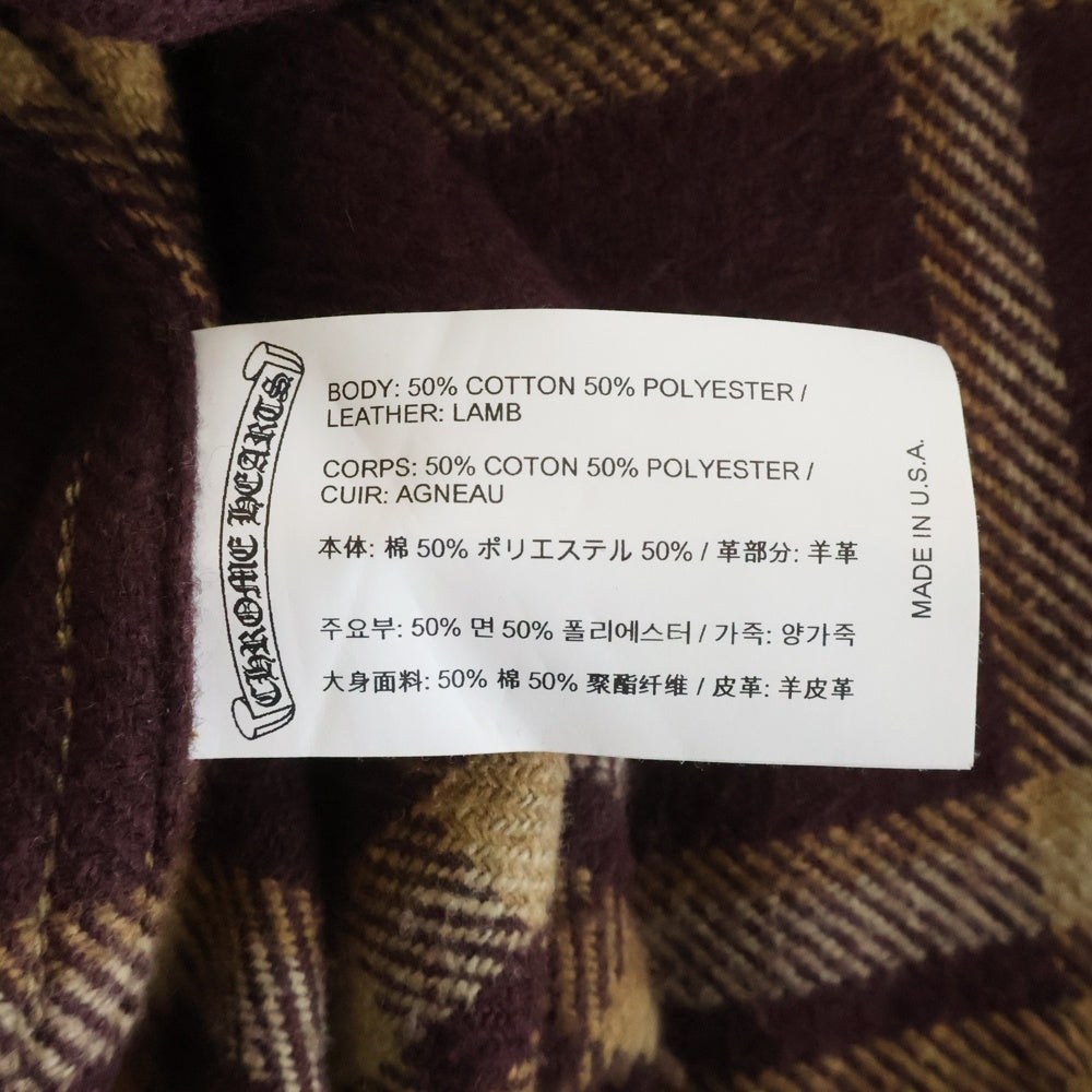 CHROME HEARTS(クロムハーツ) WORK DOG クロスパッチ付き 長袖チェックシャツ ネルシャツ ブラウン
