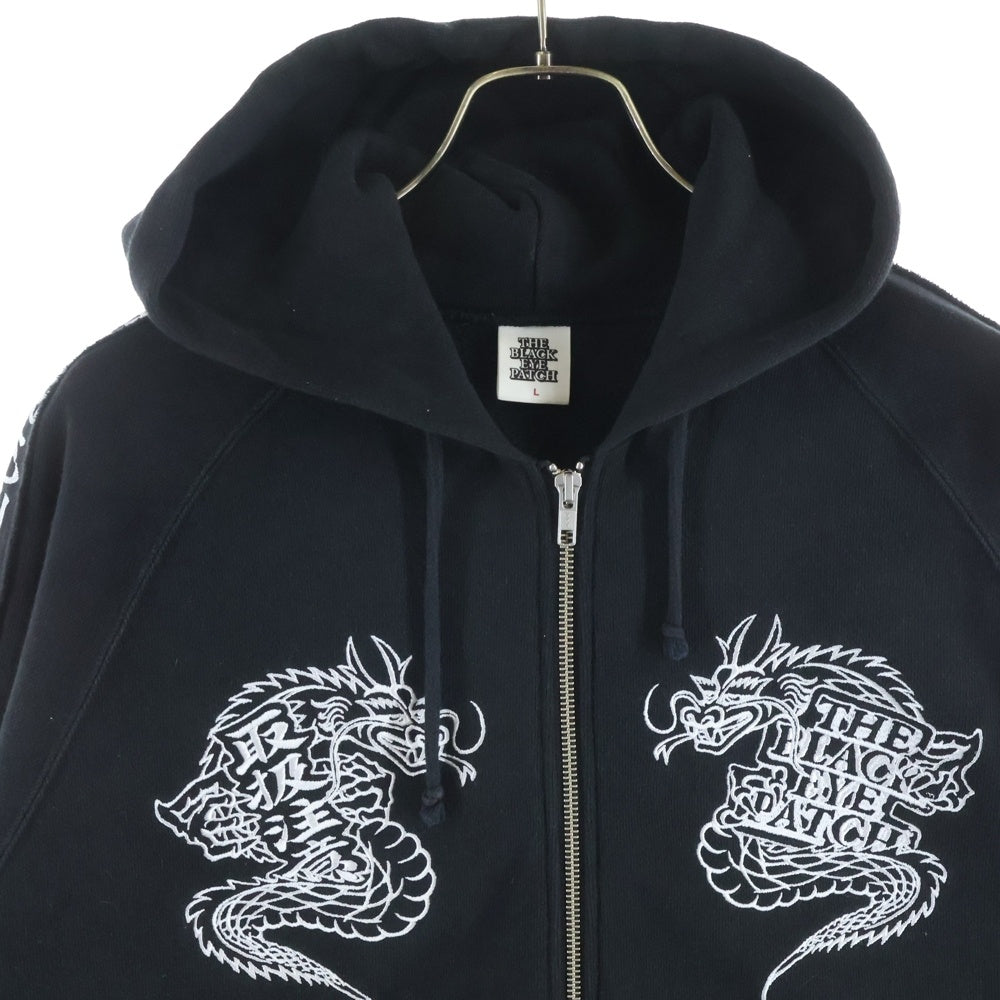 THE BLACK EYE PATCH(ブラックアイパッチ) 24SS KANJI TAPED DRAGON ZIP HOODIE ドラゴン刺繍 ジップアップスウェットパーカー フーディー ブラック