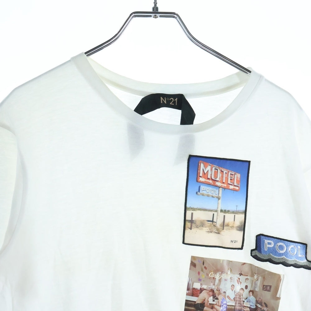 N21 numero ventuno(ヌメロ ヴェントゥーノ) フォトパッチ ルーネック 半袖Tシャツ カットソー ホワイト P18IN1M F0246333