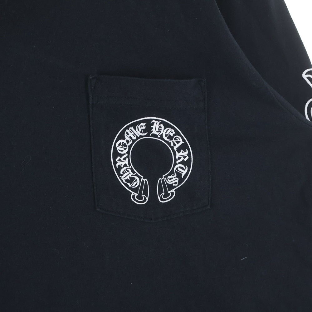 CHROME HEARTS(クロムハーツ) FLRL CRS HORSESHOE L/S バックホースシュー 袖フローラル ロングスリーブカットソー 長袖Tシャツ ブラック