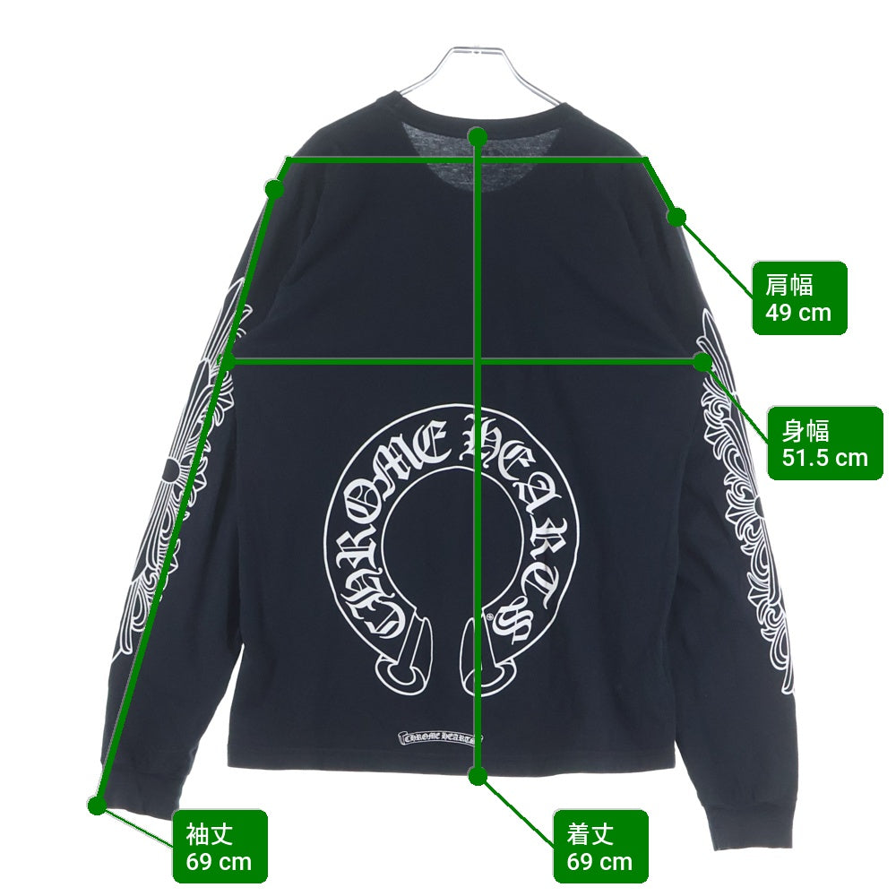 CHROME HEARTS(クロムハーツ) FLRL CRS HORSESHOE L/S バックホースシュー 袖フローラル ロングスリーブカットソー 長袖Tシャツ ブラック