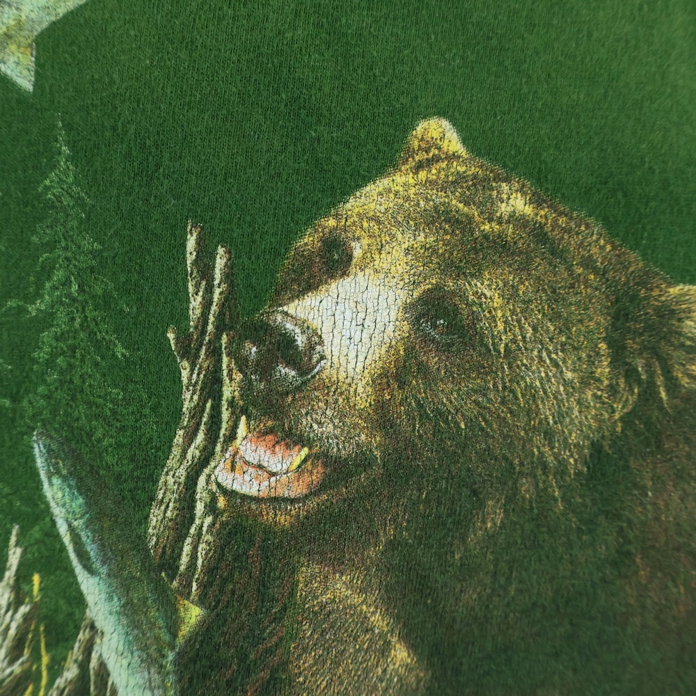 NO BRAND(ノーブランド) DRYCLEANONLY(ドライクリーンオンリー) Bear T-Shirt ベアプリント 袖レース半袖Tシャツ グリーン