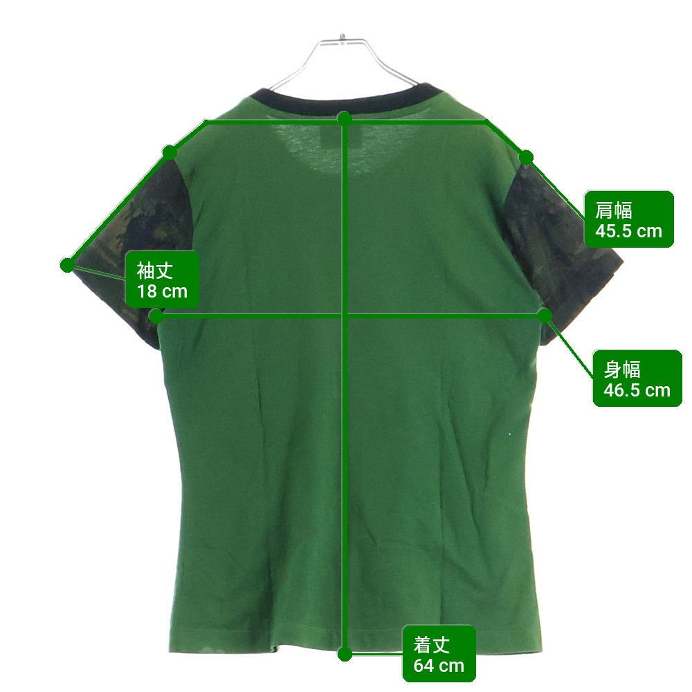 NO BRAND(ノーブランド) DRYCLEANONLY(ドライクリーンオンリー) Bear T-Shirt ベアプリント 袖レース半袖Tシャツ グリーン