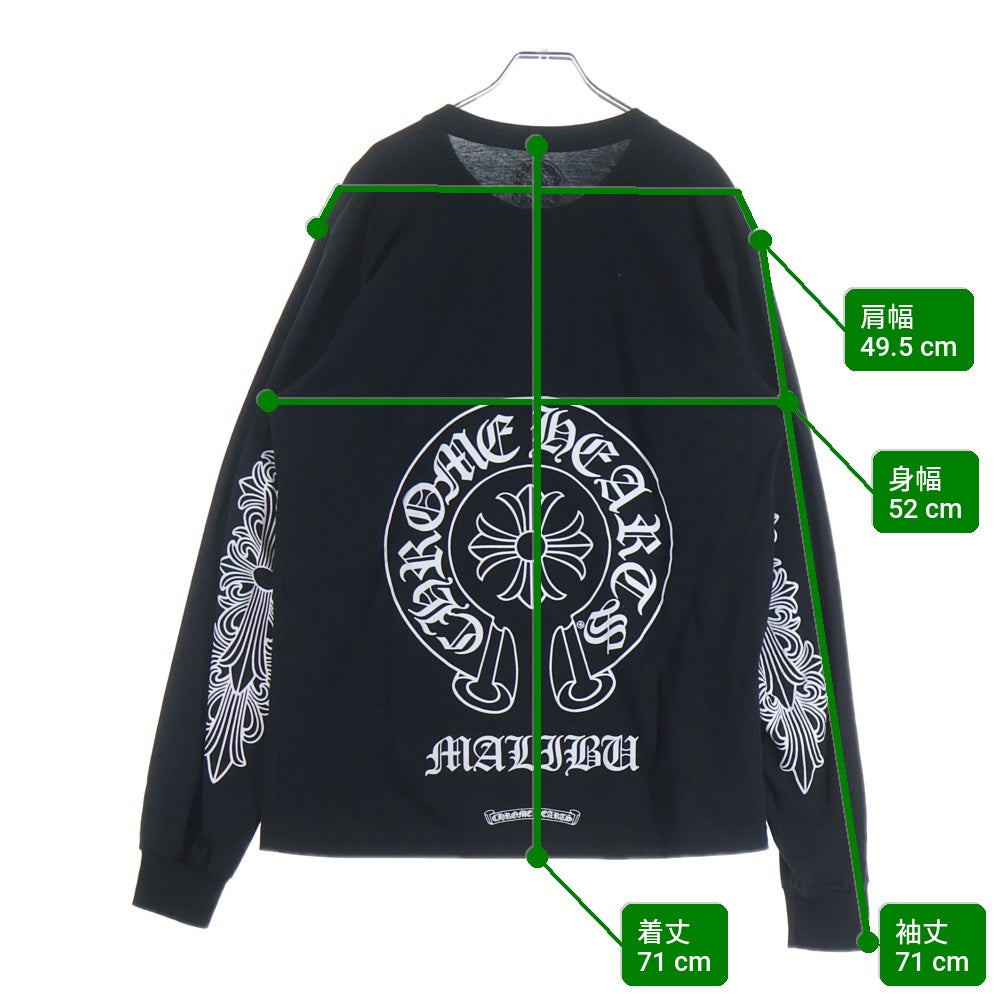 CHROME HEARTS(クロムハーツ) CH L/S T-SHIRT LTD MALIBU マリブ限定 アームフローラル バックホースシュープリント 長袖Tシャツ ロンT ブラック