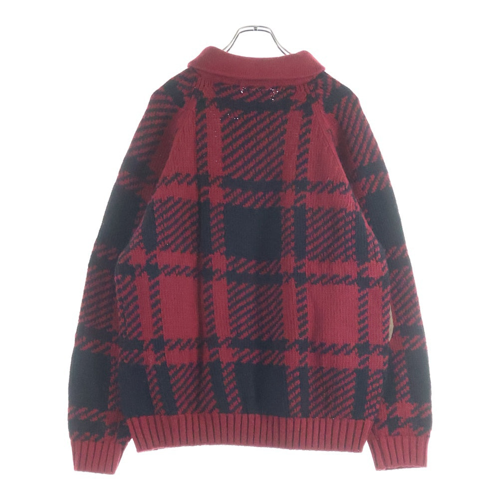 TOMMY HILFIGER(トミーヒルフィガー) チェック柄 レザー エルボーパッチ カウチンセーター レッド